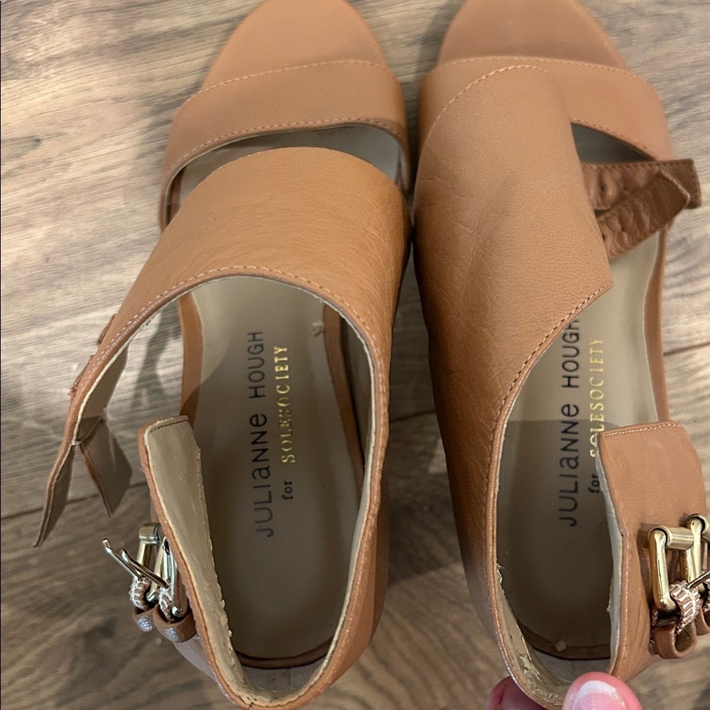 Sole Society Tan Heeled Sandals with Buckles - Picture 2 of 4